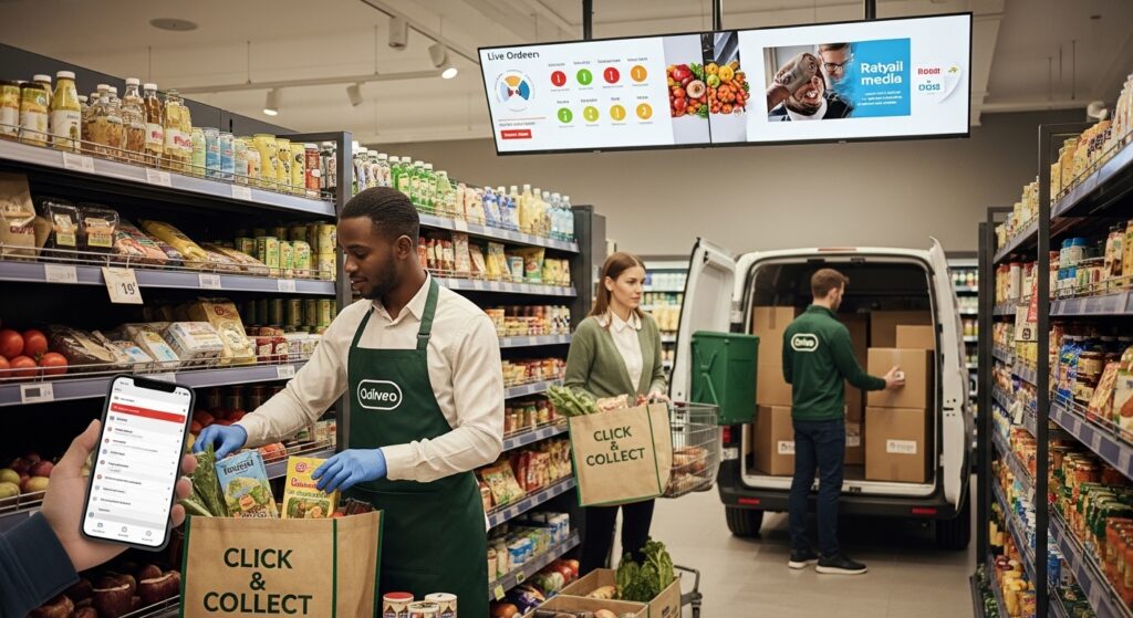 Supermercado de bairro atuando como hub logístico com picking e click & collect